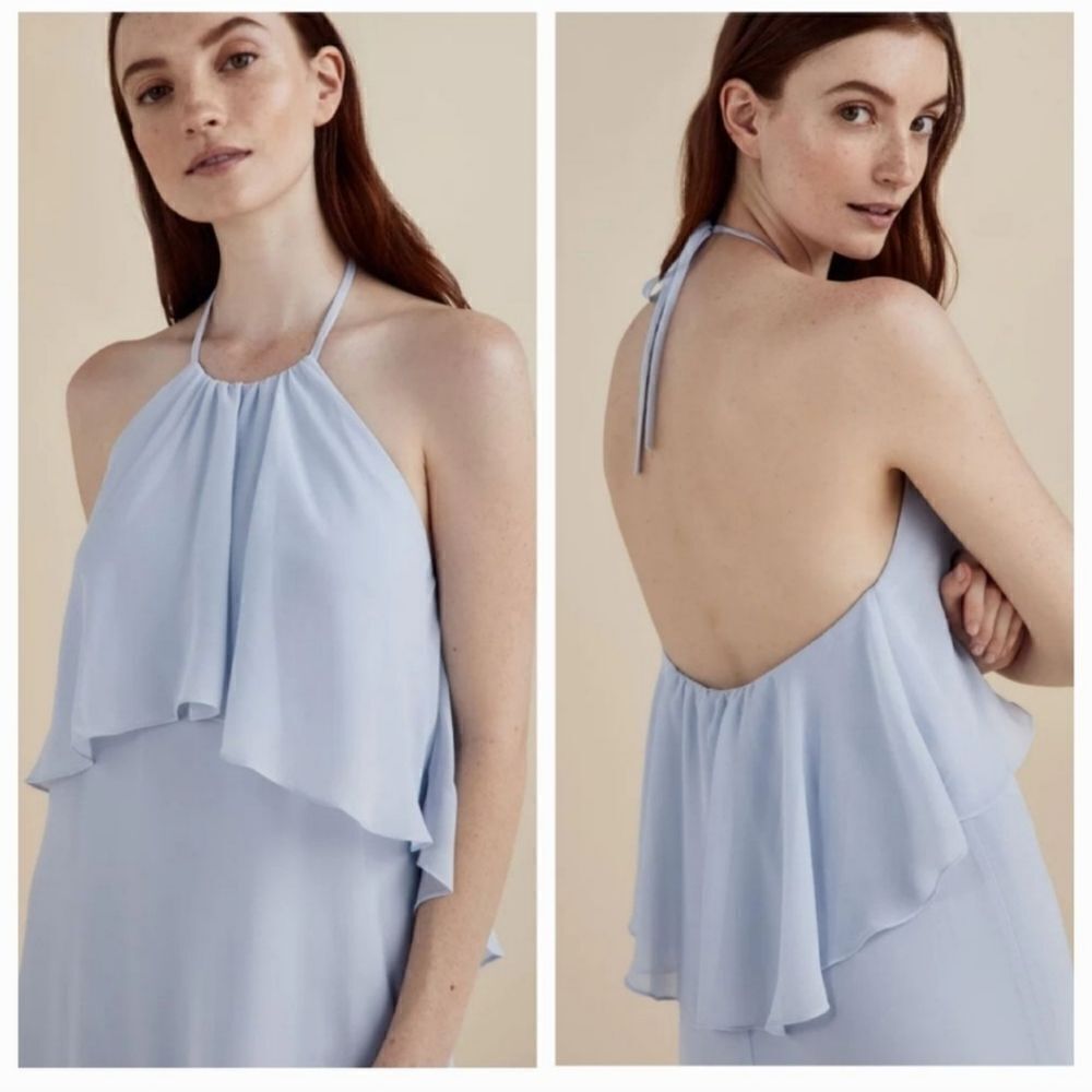 Nouvelle Amsale Cait Halter Ruffle Dress in Ice Blue Size Small